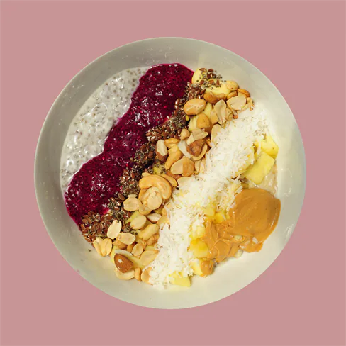 Oat Porridge With Chia Pudding And Dragon Fruit Jam