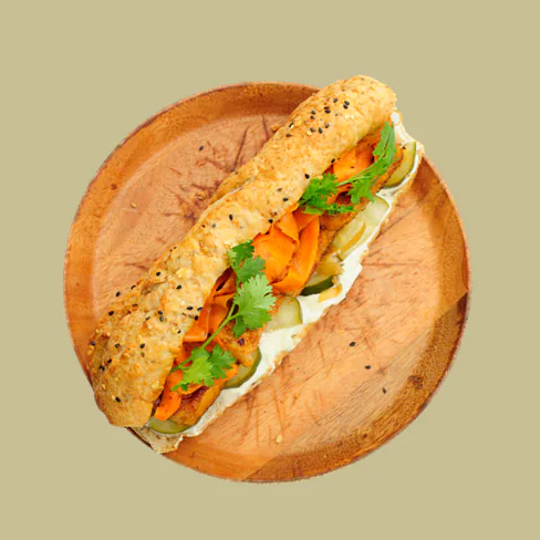 Sandwich with smoked tofu and caramelized onion