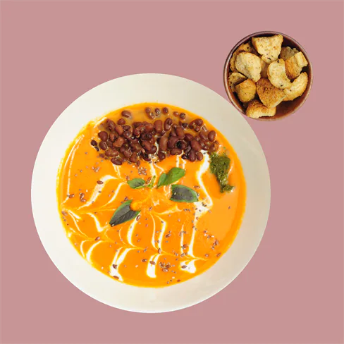Tomato Cream Soup + Adzuki Beans + Garlic Croutons